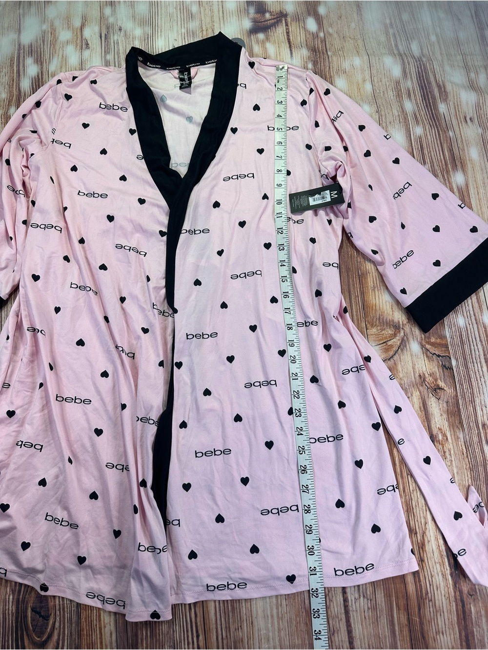 bebe Pink Short Tank & Heart-Print Robe Sleep Set with Black Trim Size Medium - Picture 9 of 16